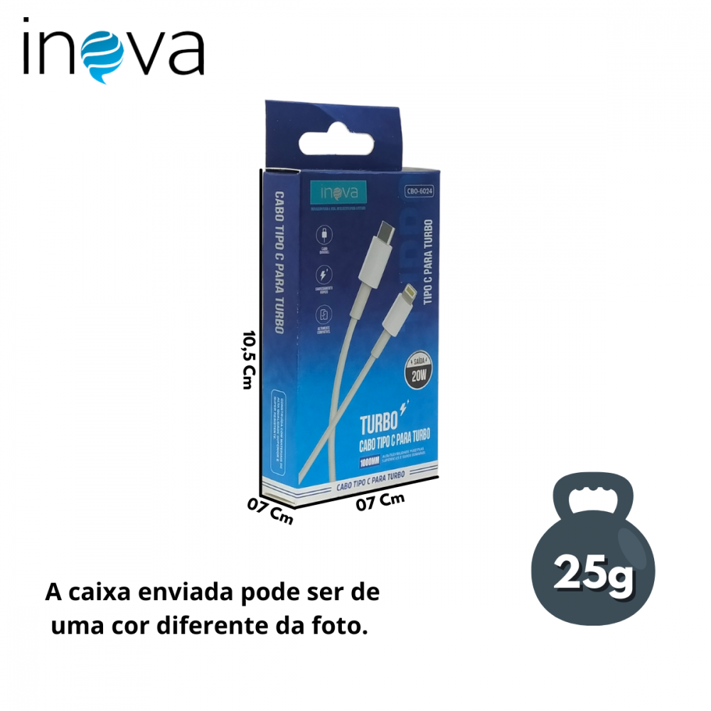 Jonh Variedades DROP Cabo Tipo C Lightning Turbo 20W 1m Inova CBO jonh-variedades-drop-cabo-tipo-c-lightning-turbo-20w-1m-inova-cbo